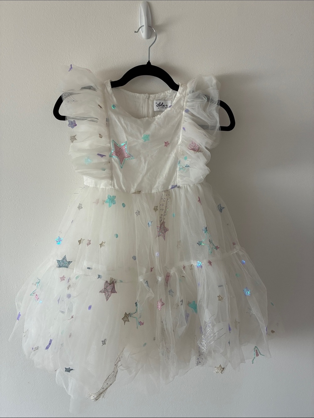 Lola + The Boys White Tulle Starry Princess Dress with Iridescent Stars